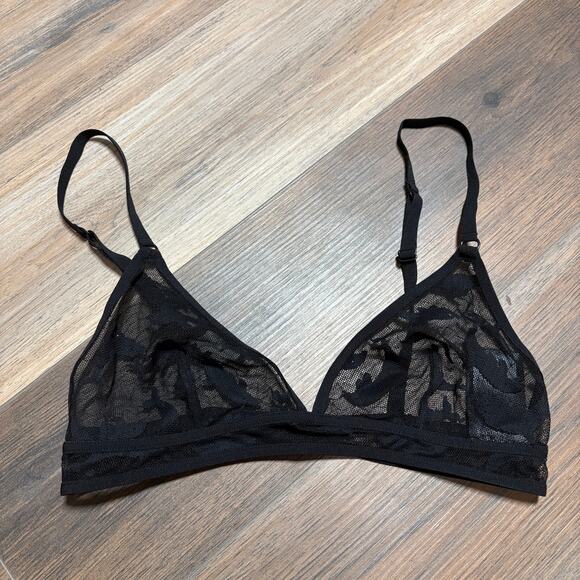 & Other Stories 6 Lace Triangle Bra Mesh Black Sheer Dolphin Adjustable Strap - Picture 2 of 10